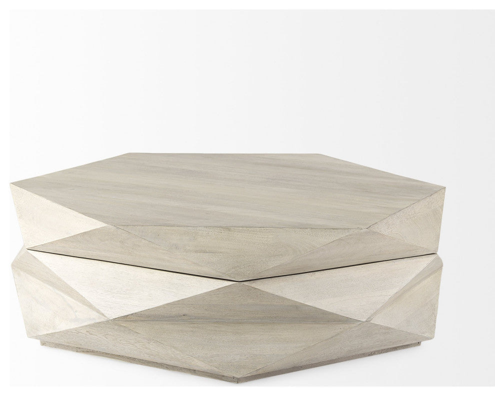 48" Natural Solid Wood Hexagonal Lift Top Coffee Table