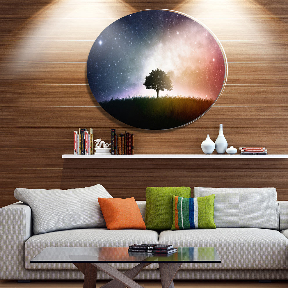 Single Tree Space Background, Modern Trees Disc Metal Artwork, 23"