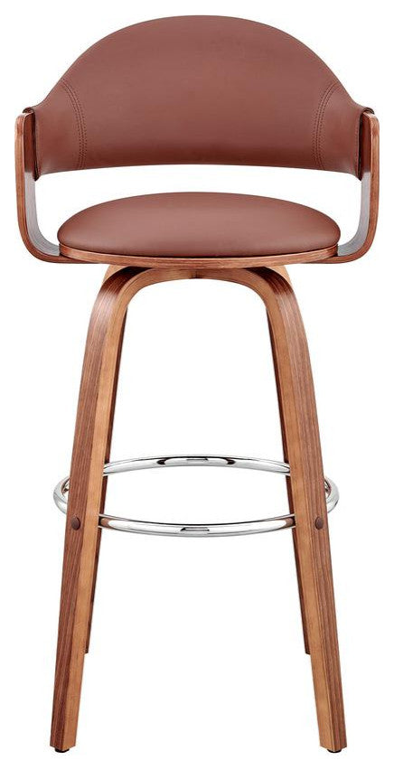Daxton 26 Brown Faux Leather and Walnut Wood Bar Stool