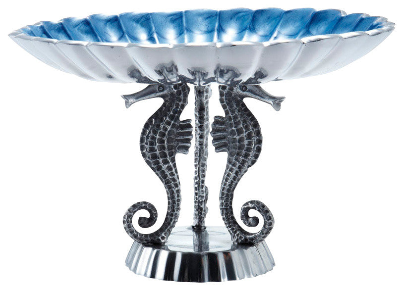 Sea Horse 10" Pedestal Bowl, Azure