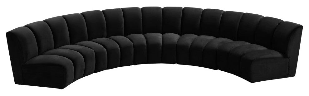 Infinity Channel Tufted Velvet Modular Chair, Black, 5 Piece