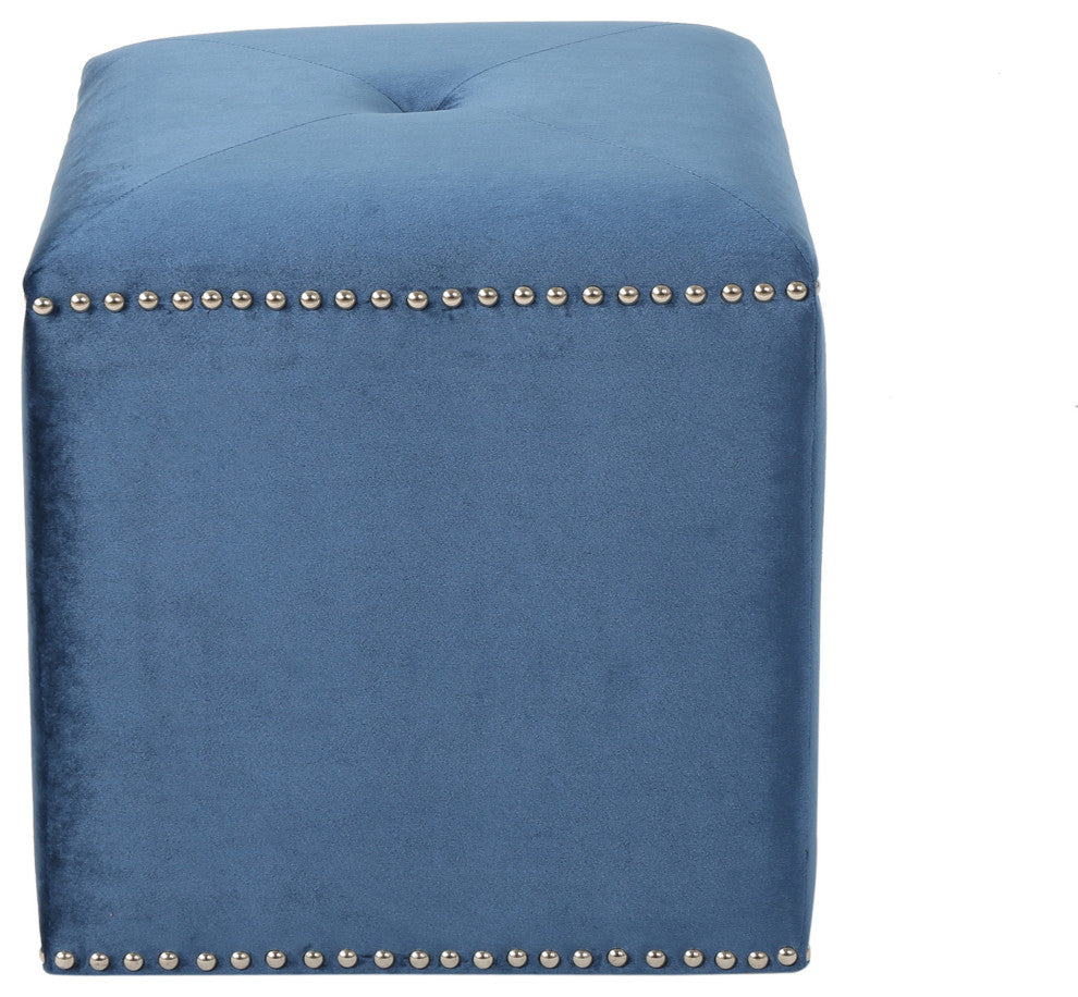 GDF Studio Allen Glam Velvet Ottoman, Cobalt