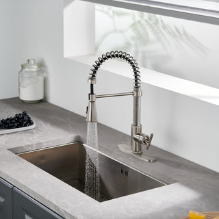 Single Handle Kitchen Faucet Pull-Down Sprayer, 360 Swivel, Three Functions, Brushed Nickel