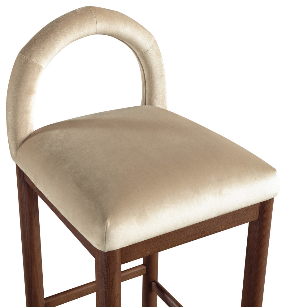 Conrad Upholstered Bar and Counter Stool, Beige, Velvet, Brown