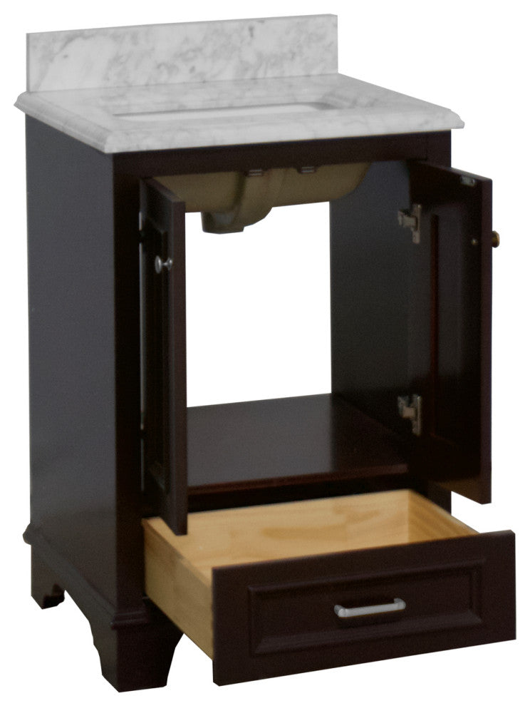 Nantucket 24" Bathroom Vanity, Chocolate, Carrara Marble
