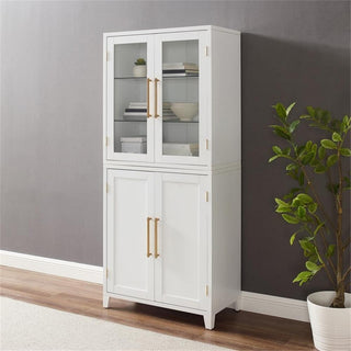 Crosley Furniture Roarke Wood Pantry Storage Cabinet w/ Glass Door Hutch - White