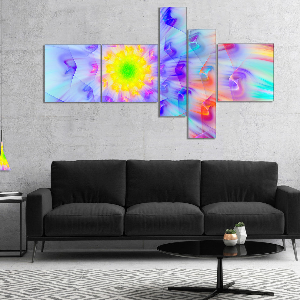 Large Yellow Alien Fractal Flower, Floral Canvas Art Print, 60"x32", 5 panels