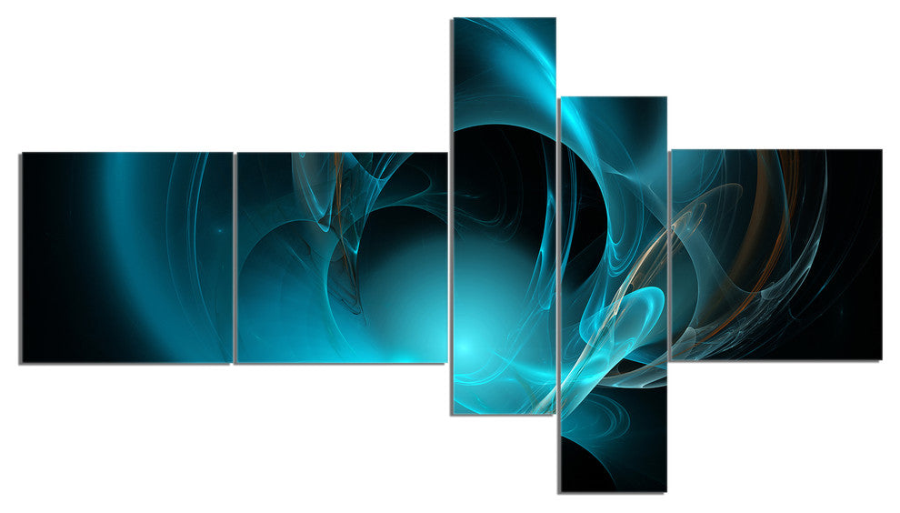 Blue Fractal Galactic Nebula, Abstract Wall Art Canvas, 60"x32", 5 panels
