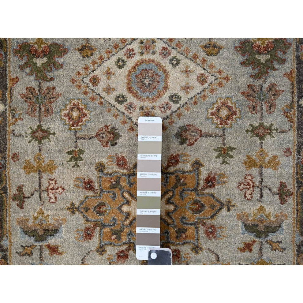 Goose Gray, Karajeh Design, Pure Wool, Hand Knotted Runner Rug, 2'7"x10'