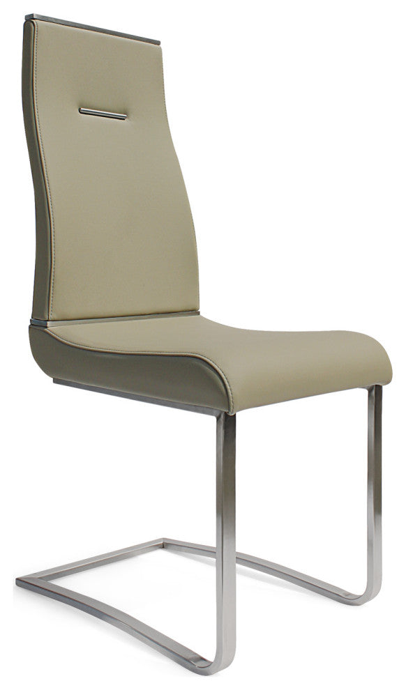 Dining Chair PU Leather, Set of 2, Light Gray, Silver