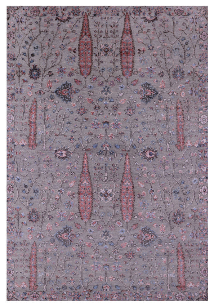 Persian Ziegler Wool and Silk Hand Knotted Rug 6' 1" X 9' 0"- Q6284