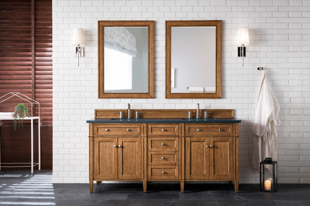 Brittany 72" Saddle Brown Double Vanity, Charcoal Soapstone Quartz Top