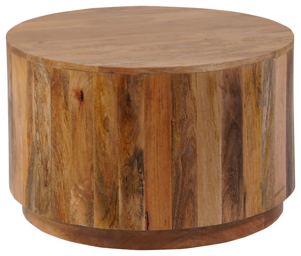 Krissa 30" Round Mango Wood Coffee Table, Natural Mango