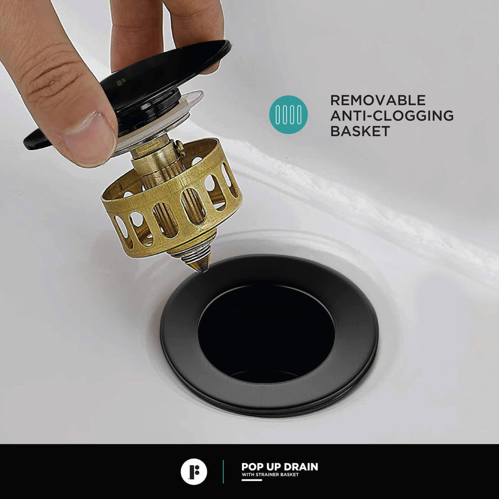 Fine Fixtures Modern Single Hole Bathroom Sink Faucet with Pop-up Drain, Black