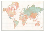 Vintage World Map Green Pink Design, 12"x18"