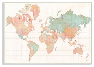 Vintage World Map Green Pink Design, 12"x18"