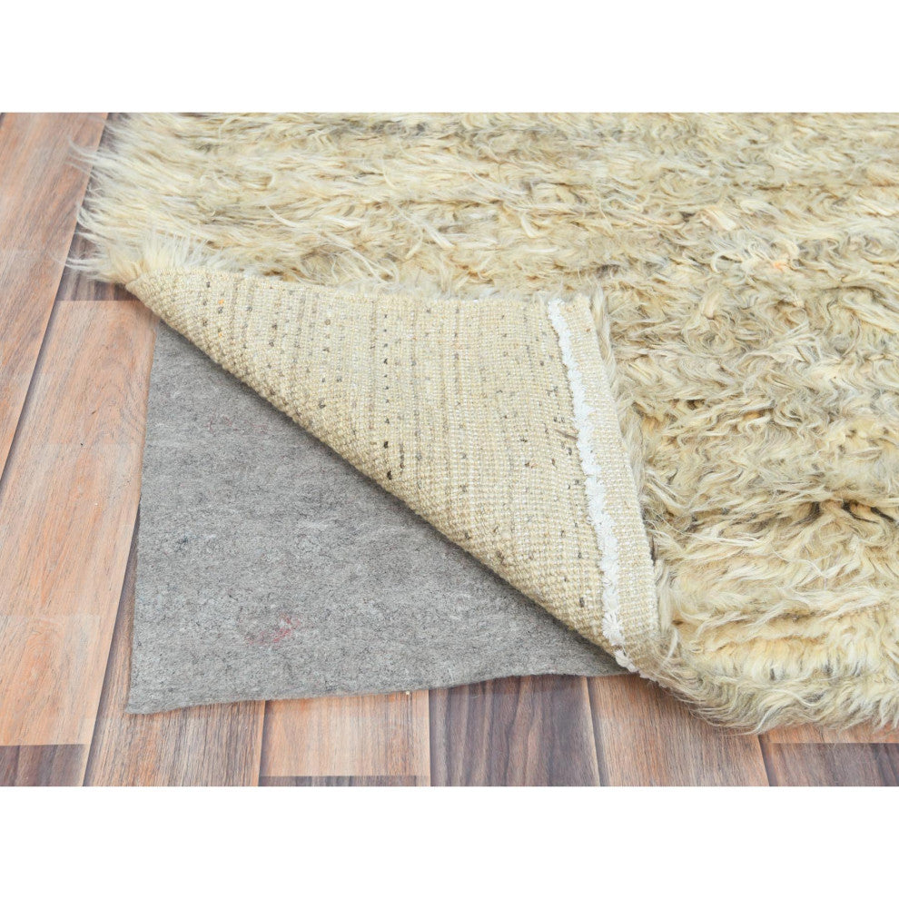 Ivory, Moroccan Berber, Organic Wool, Hand Knotted, Square Rug, 6'x6'1"