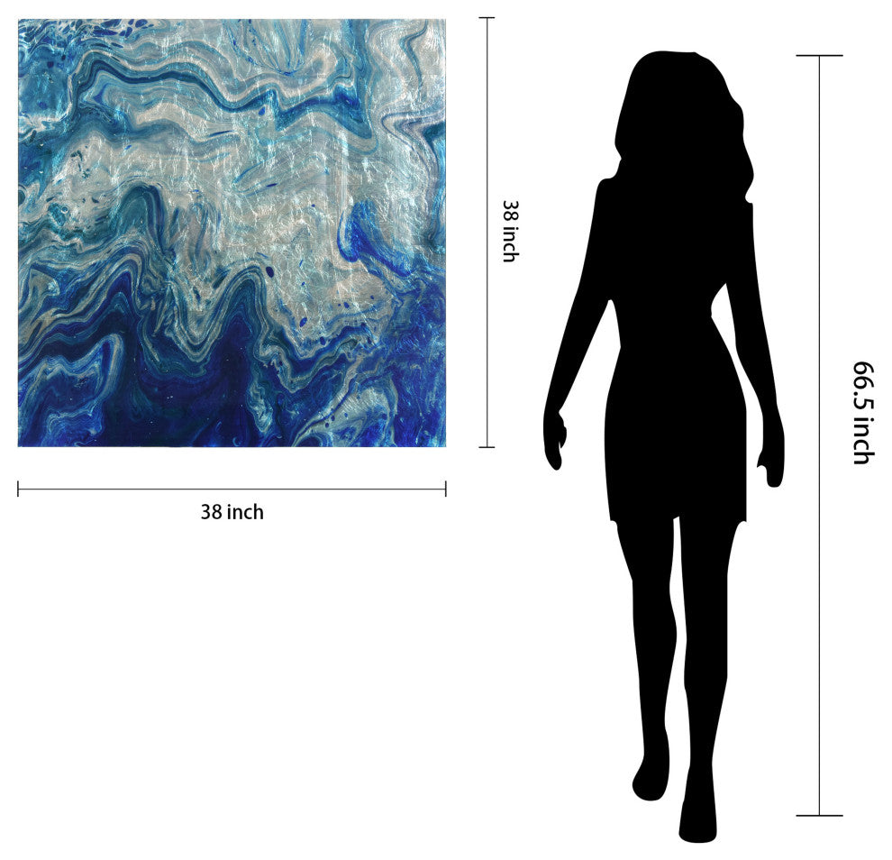 Indigo Minerals Abstract Wall Art Reverse Print Tempered Glass With Silver Leaf
