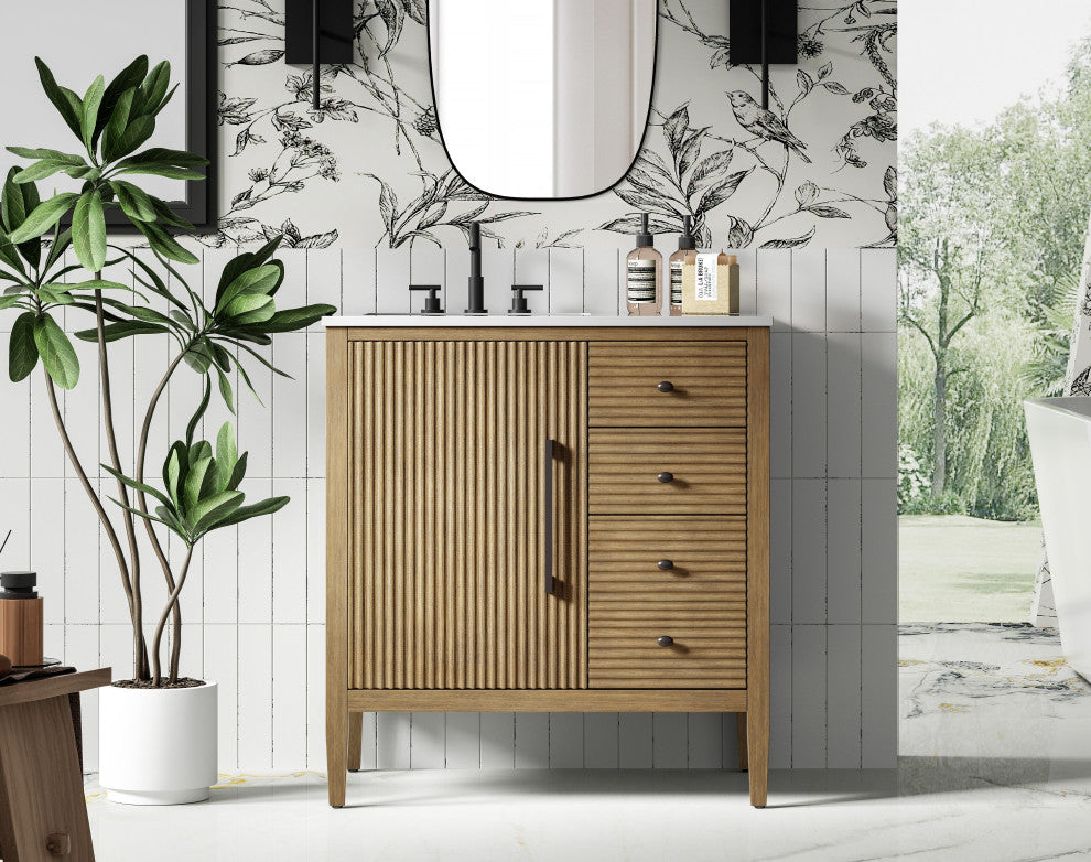 Home Living 32" Single Bathroom Vanity, Linen Oak
