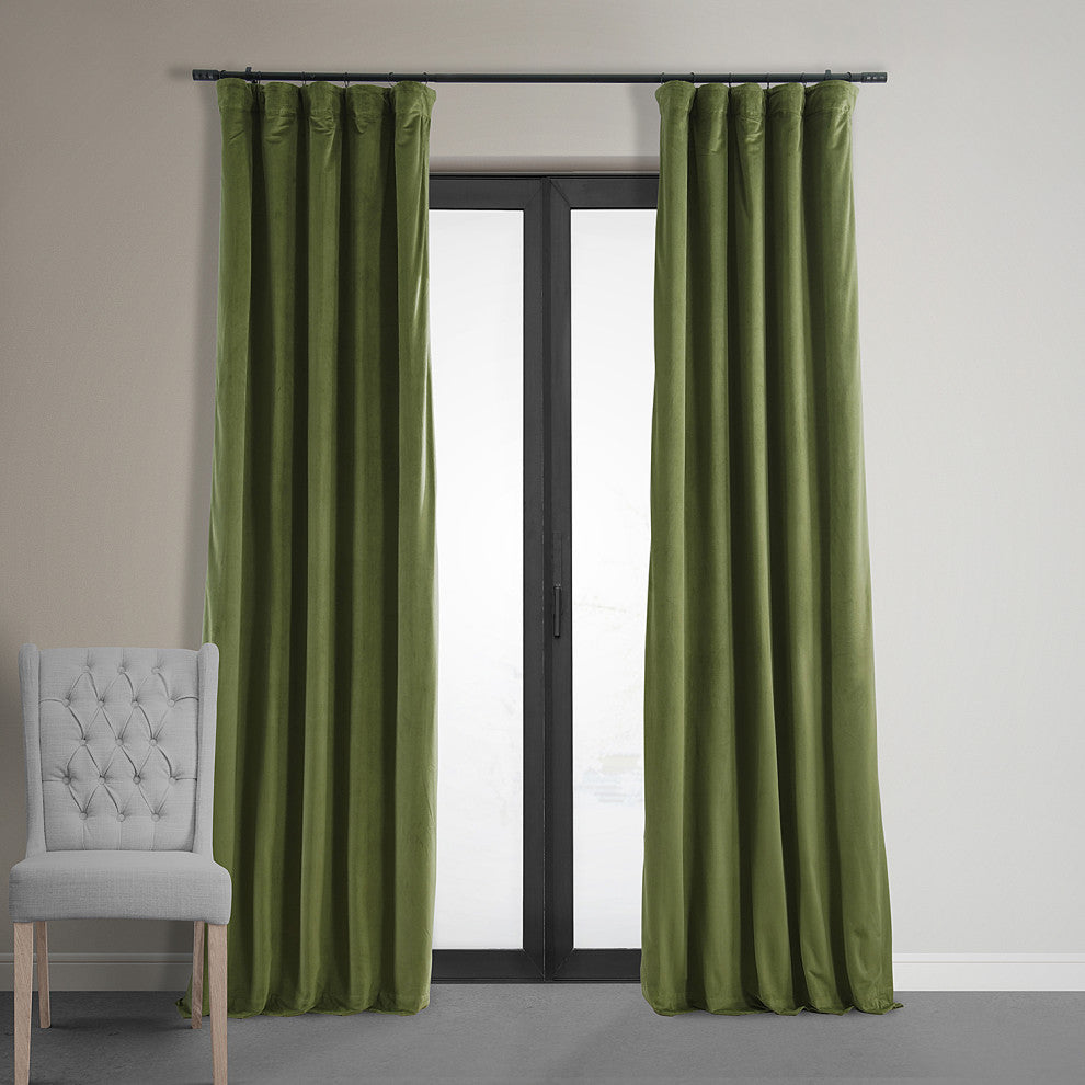 Signature Blackout Velvet Curtain Single Panel, Basque Green, 50"x108"