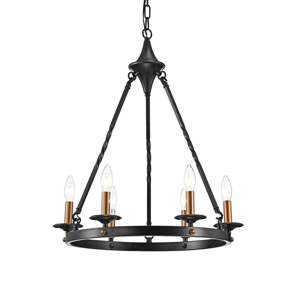6-Light Antique Black Modern Farmhouse Round Chandelier