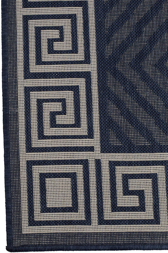 Outdoor Collection Geometric Area Rug - UV Safe Rug, Navy, 5'3"x7'6"