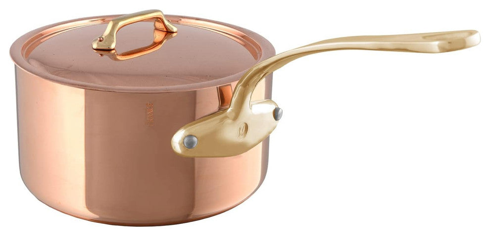 Mauviel M''200 B 2mm Copper Sauce Pan With Lid & Brass Handles, 6-qt