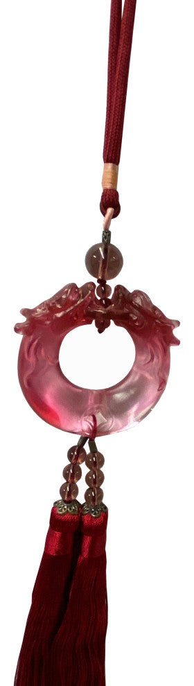 Liuli Crystal Glass Fengshui Fortune Pink Red Dragons Gift Decor Tassel Hws1363
