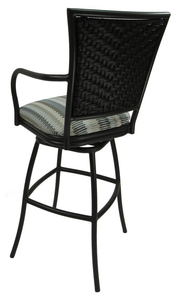 Set of 3, Outdoor/Indoor Swivel Bar Stools Erin, Linen Sun Stripe on Brown, 34"