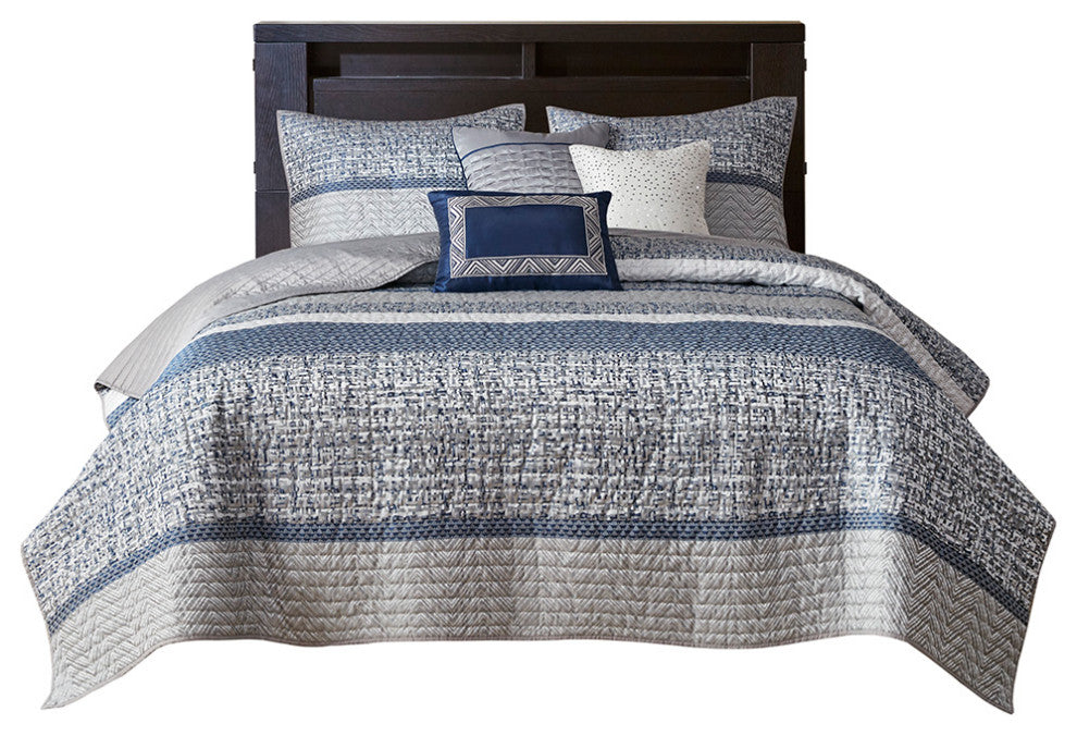 Madison Park Rhapsody 6 Piece Reversible Jacquard Quilt Set With Throw Pillows