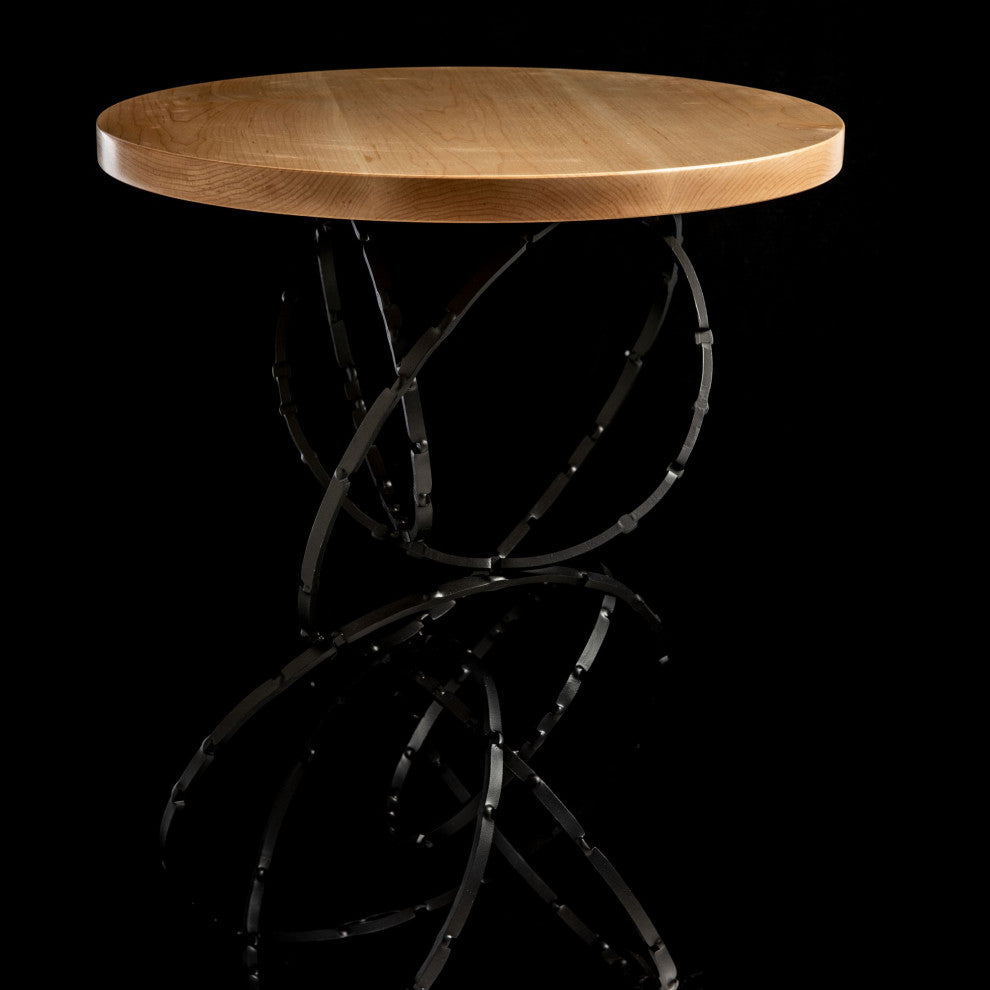 Olympus Wood Top Accent Table Black Finish Natural Maple Top