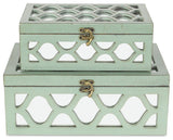 Moroccan Mirrored Wooden Boxes, Blue, Set of 2, Blue
