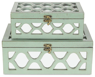 Moroccan Mirrored Wooden Boxes, Blue, Set of 2, Blue