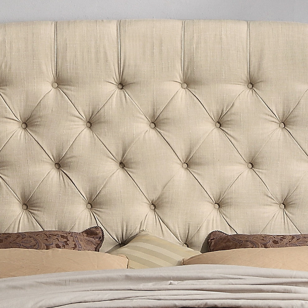 Felisa Tufted With Wings Upholstery Headboard, Queen, Beige
