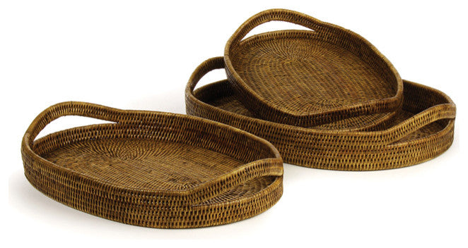 Burma Rattan Oval Serving Trays, 3-Piece Set