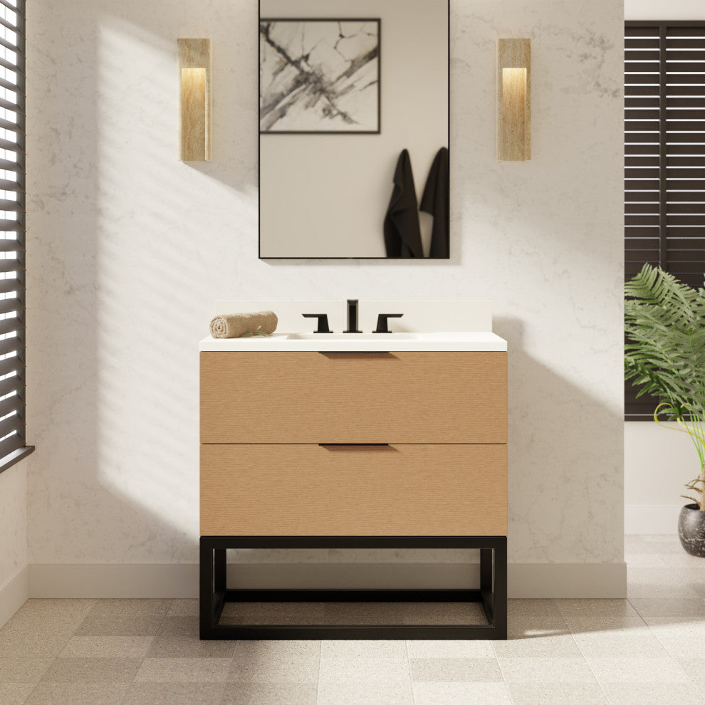 Mia 36" Bathroom Vanity, Blonde, Matte White