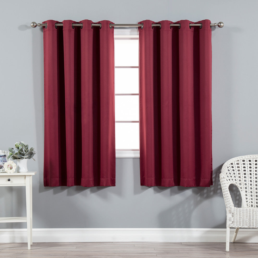 Solid Grommet Top Thermal Insulated Blackout Curtains, Burgundy, 63"