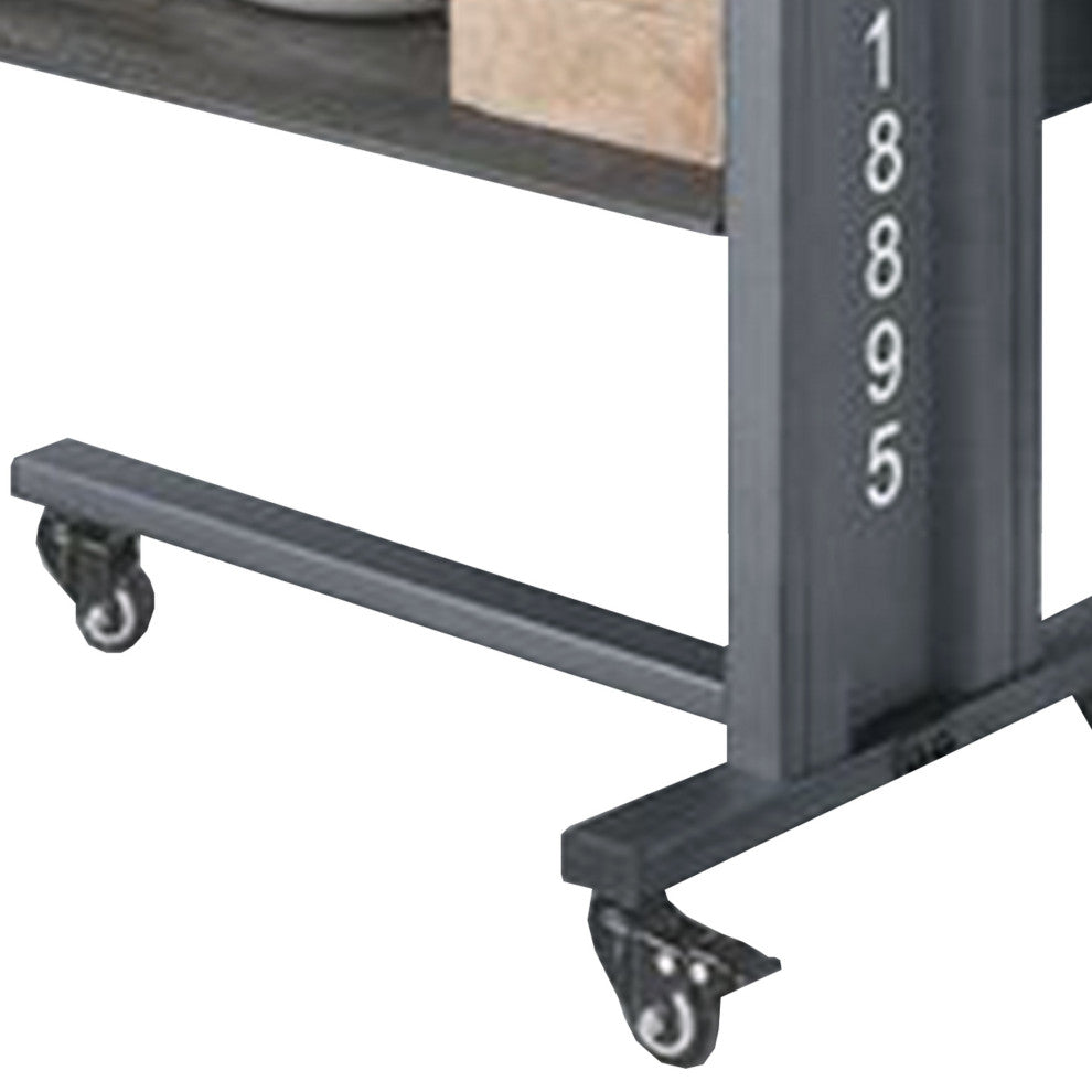 Benzara BM269580 Accent Table With Metal Cargo Style and 3 Caster Wheels, Gray