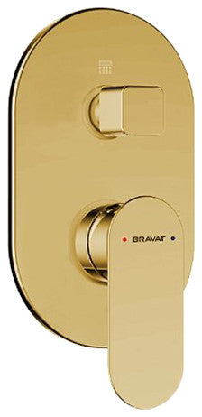 Bravat Shower Valve Mixer 2-Way Concealed Wall Mounted, Brushed Gold