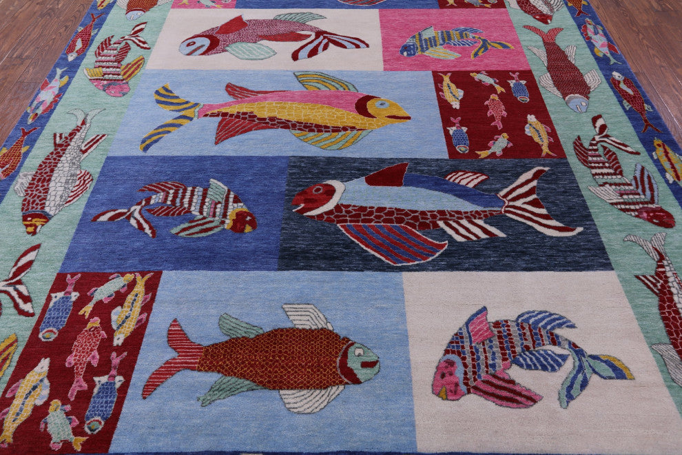 Hand Knotted Fish Design Gabbeh Rug 9' 1" X 12' 0" - Q13529