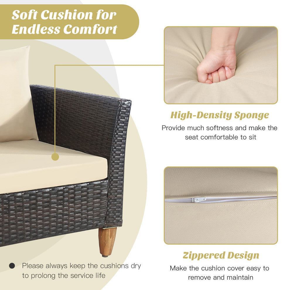 Costway 3 PCS Outdoor Patio Rattan Bistro Furniture Set Cushioned Sofa