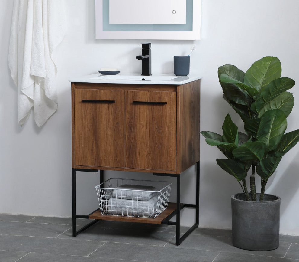 24" Single Bathroom Vanity, Walnut Brown
