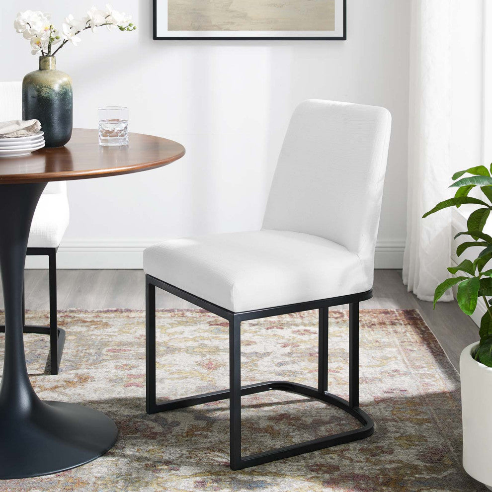 Side Dining Chair, Fabric, Metal, Black White, Modern, Cafe Bistro Restaurant