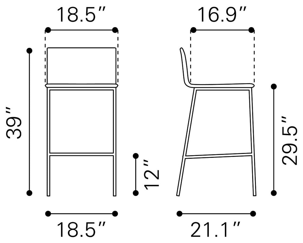 Bar Stool Chair Barstool, Set of 2, Faux Vinyl Leather, Steel, White, Silver