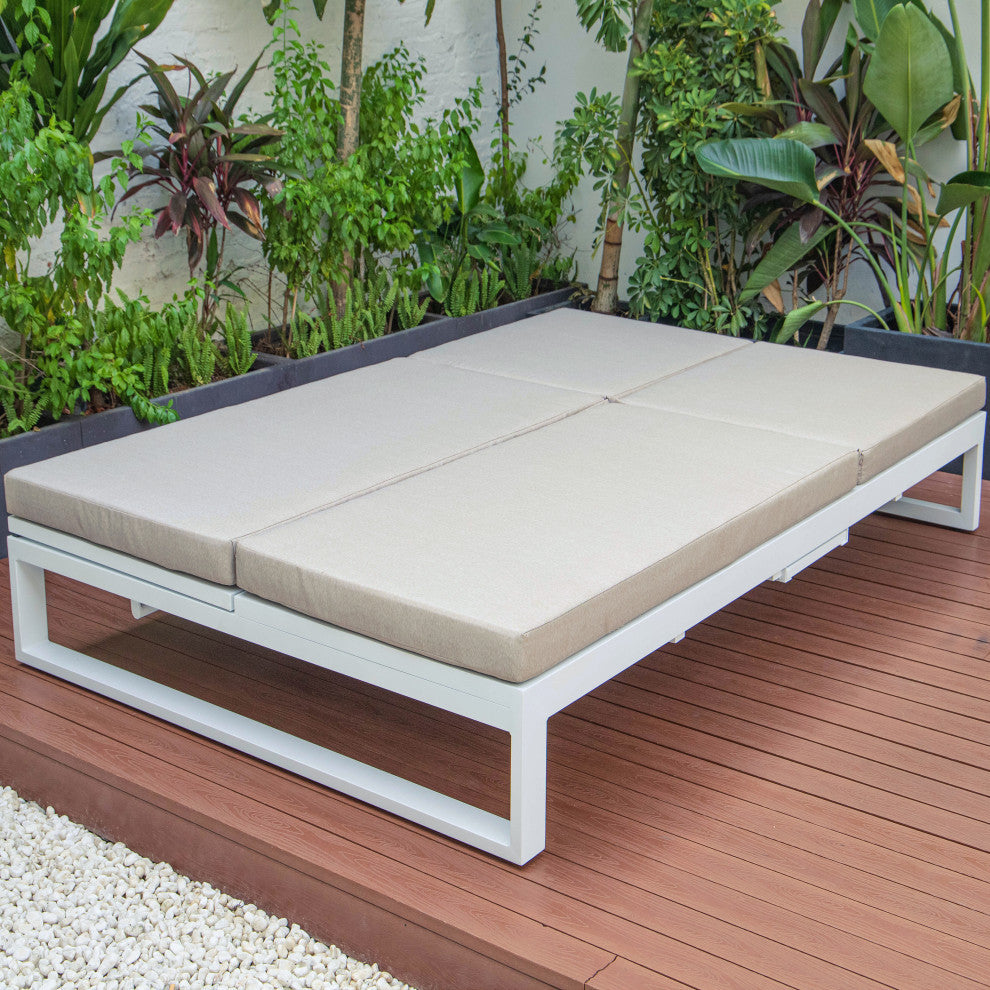 LeisureMod Chelsea Convertible 2-in-1 Sofa and Double Chaise Lounge, Beige