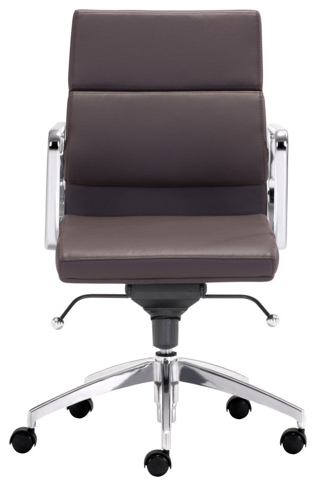 Chrome and Brown Faux Leather Leather Low Back Office Chair