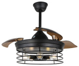 42" Black Industrial Retractable Ceiling Fan with Remote and Light Kit, Black