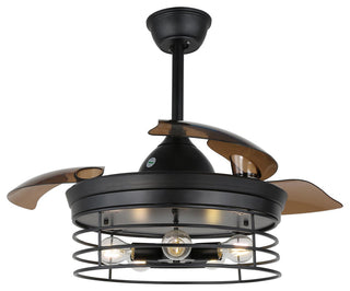 42" Black Industrial Retractable Ceiling Fan with Remote and Light Kit, Black