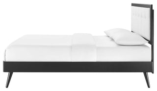 Platform Bed Frame, Queen Size, Fabric, Wood, Black White, Modern Mid-Century