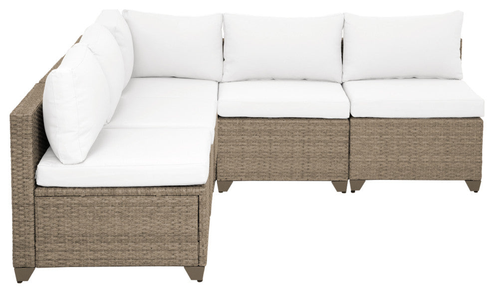 Maui 5-Piece Outdoor Modular Conversation Set, Natural Aged Wicker, Linen White